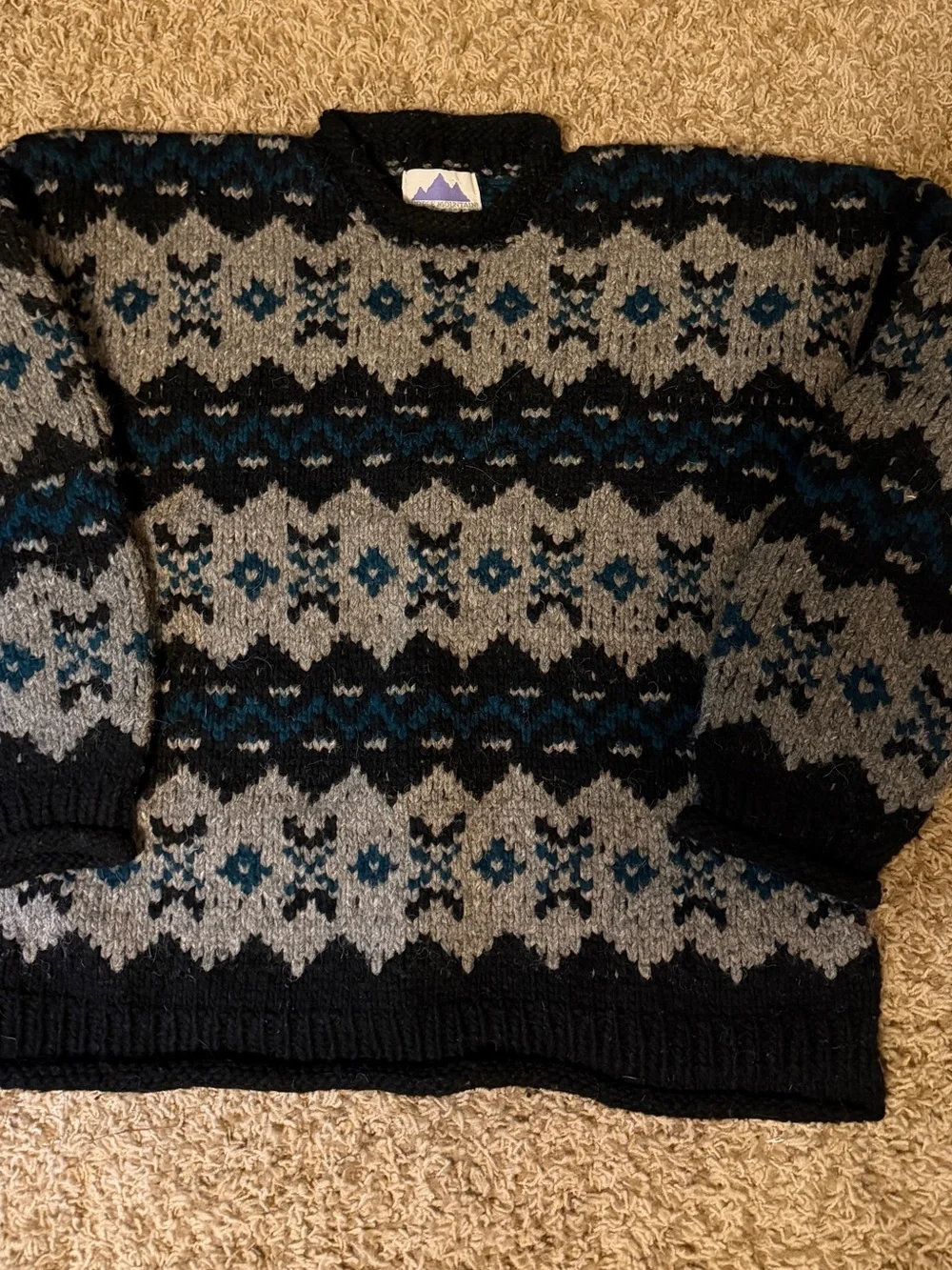 Vintage Purple Mountain Handknit Wool Fair Isle Sweater Pullover Mens M/L